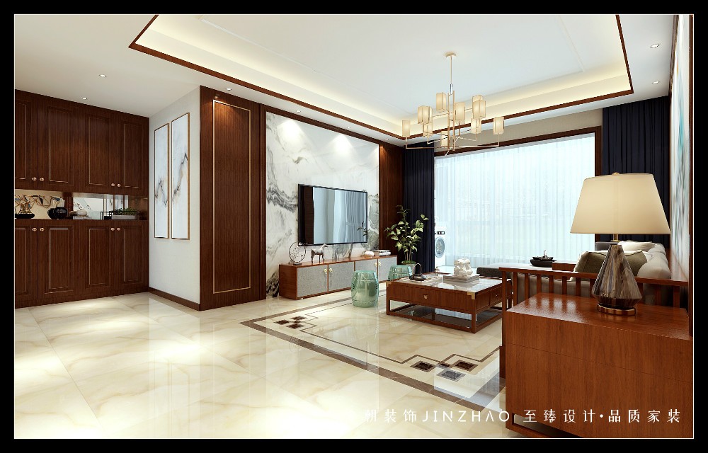 天山熙湖新中式风格客厅装修效果图