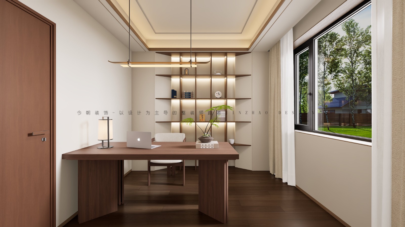 绿城悦园新中式风格书房装修效果图