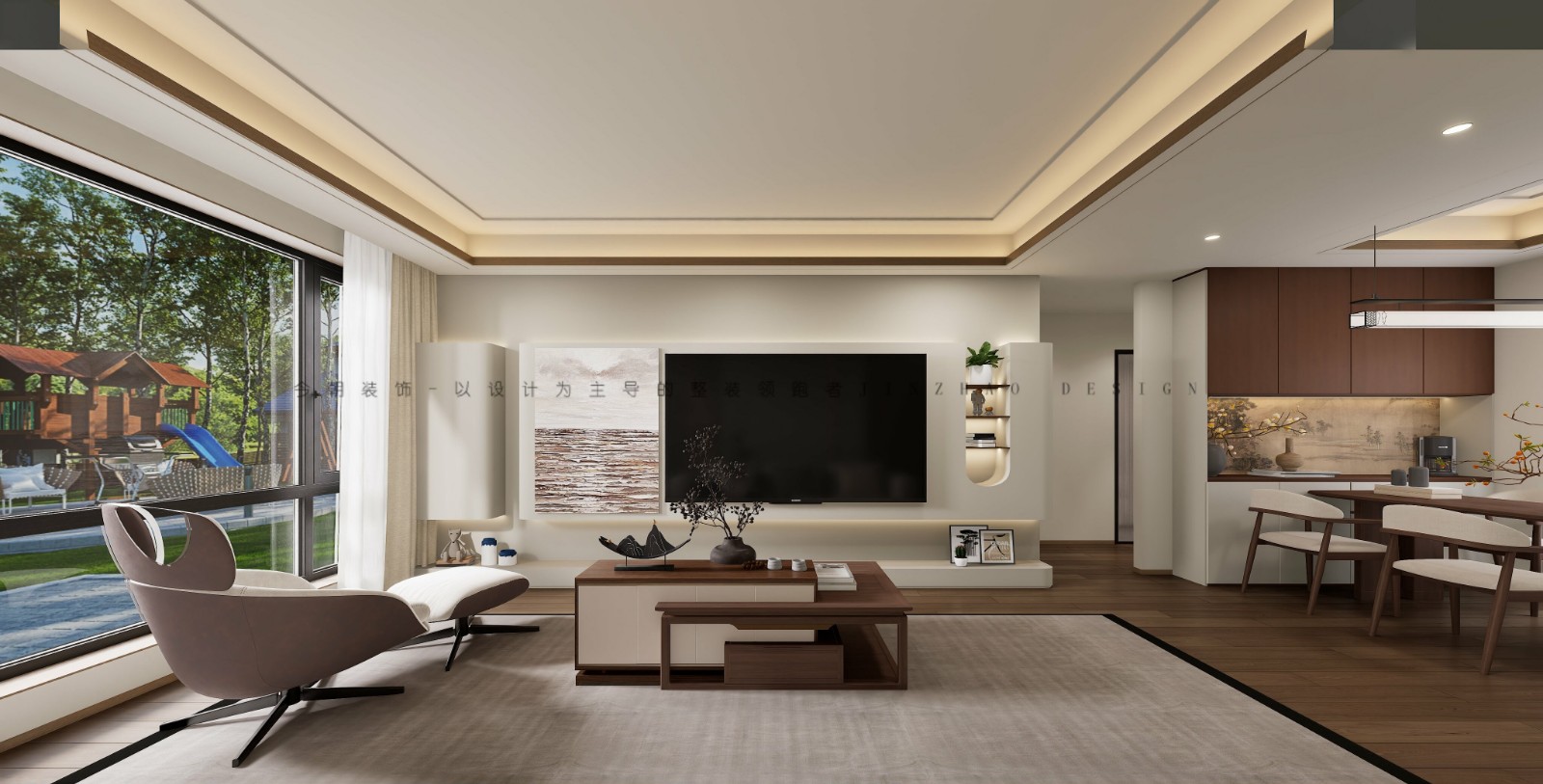 绿城悦园新中式风格客厅装修效果图