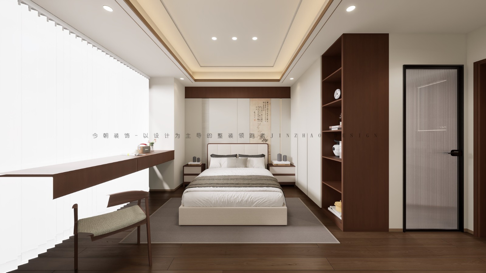 绿城悦园新中式风格主卧装修效果图