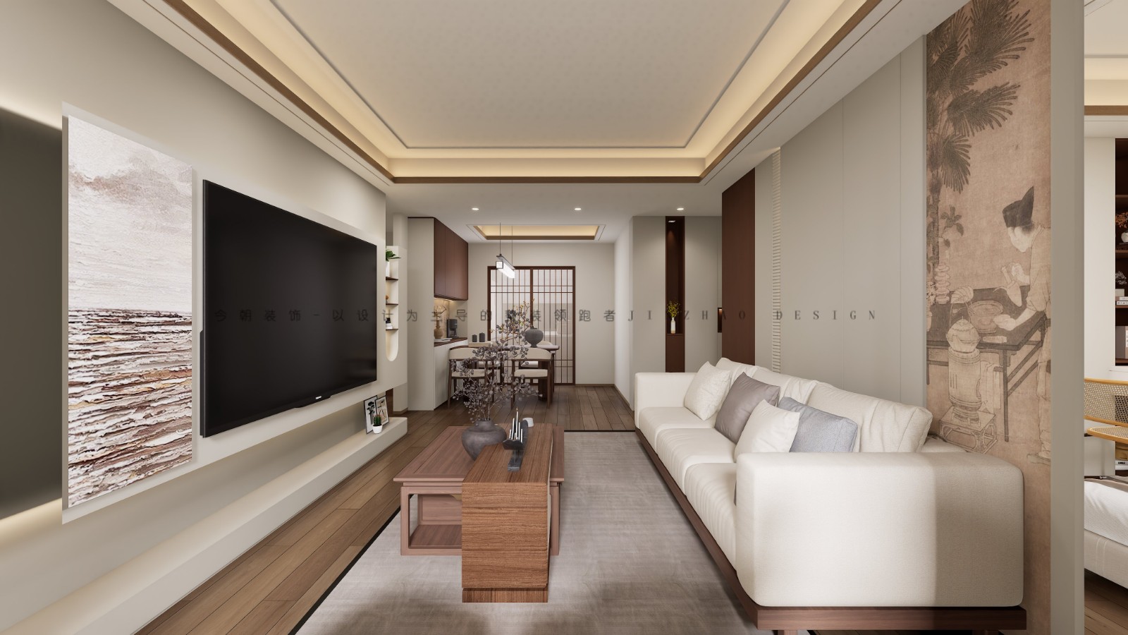 绿城悦园新中式风格客厅装修效果图