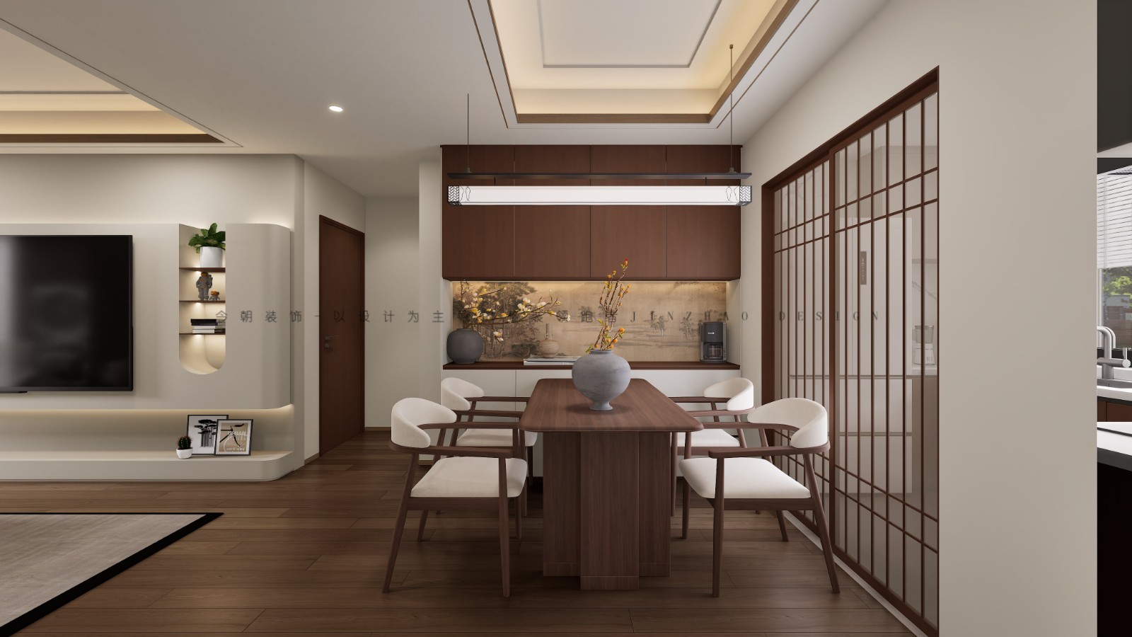 绿城悦园新中式风格餐厅装修效果图