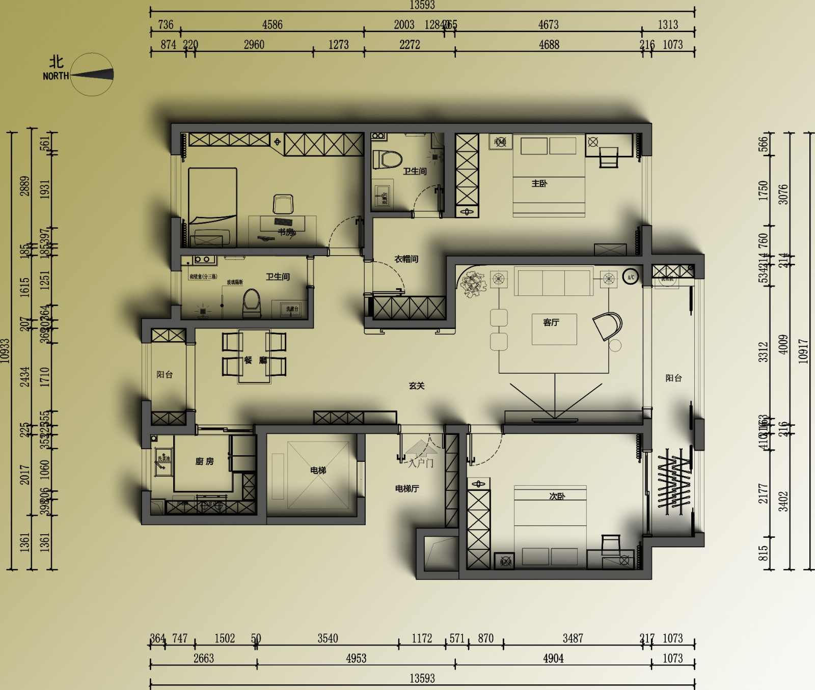 54所盛景园新中式风格户型图装修效果图