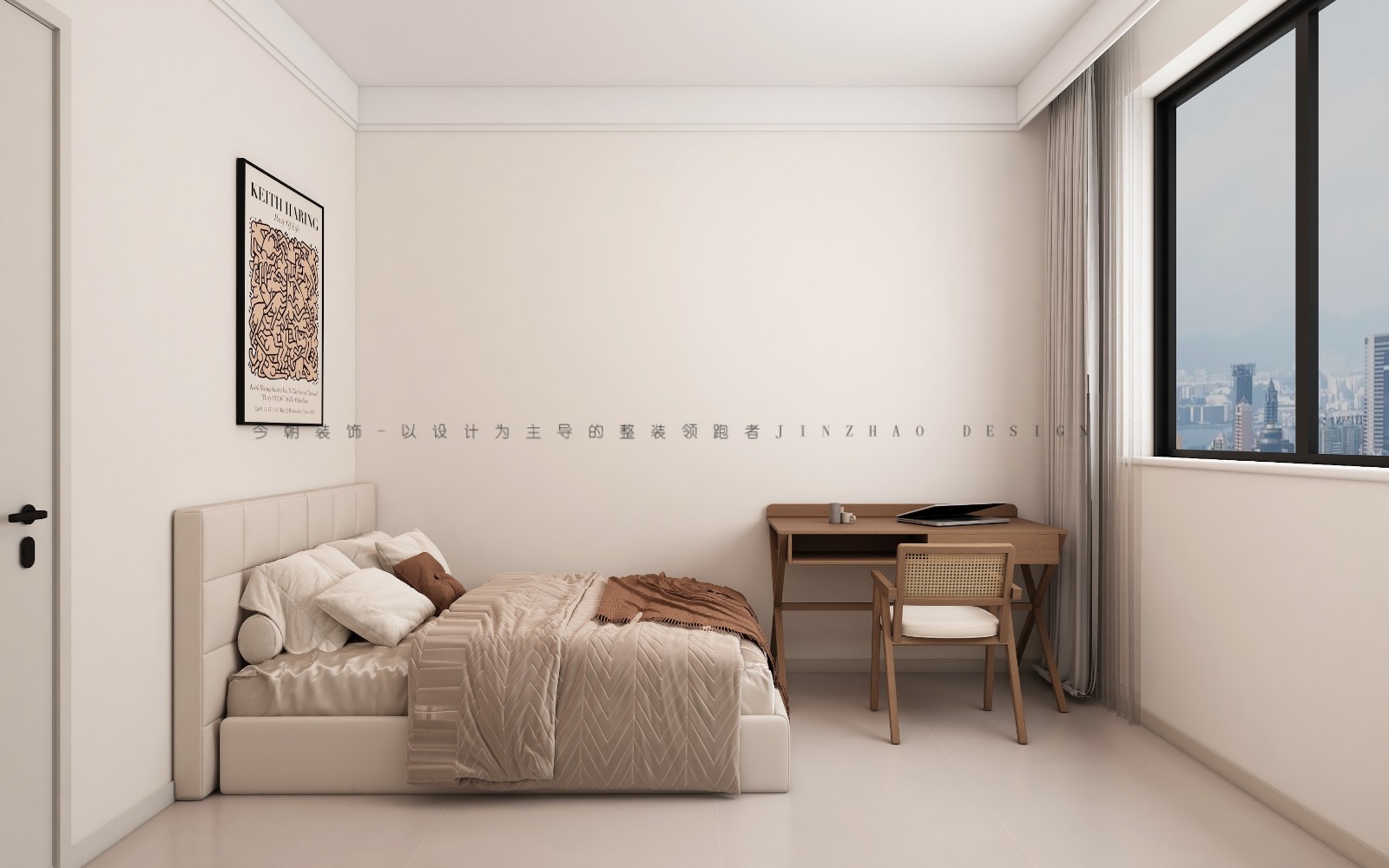 荣盛城新中式风格次卧装修效果图