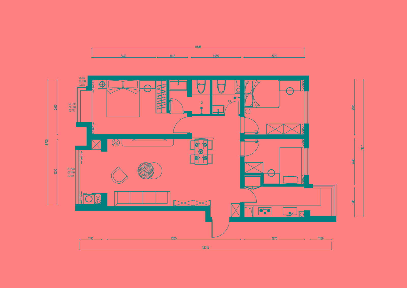 荣盛城新中式风格户型图装修效果图