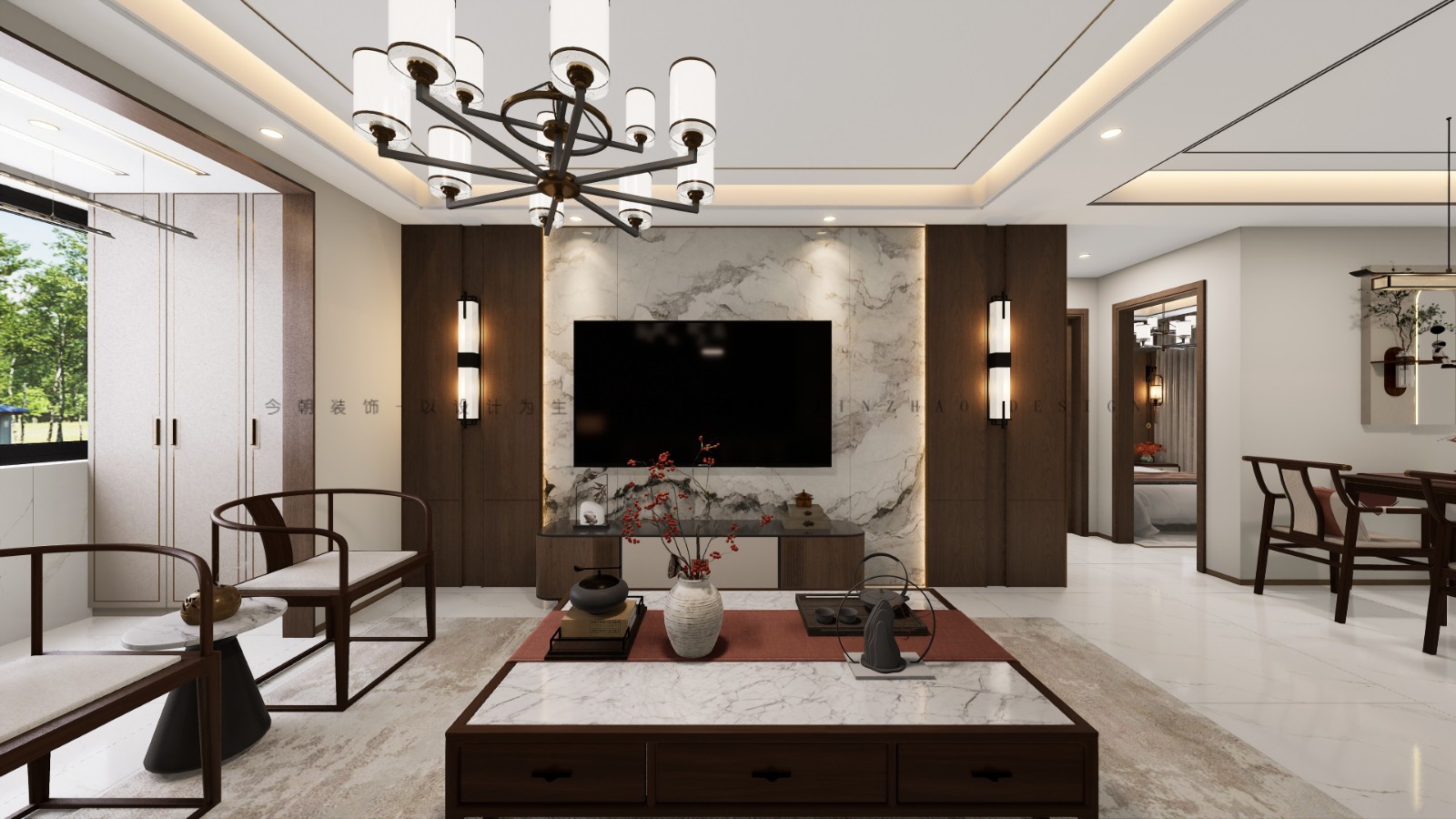 城发投云尚新中式风格客厅装修效果图