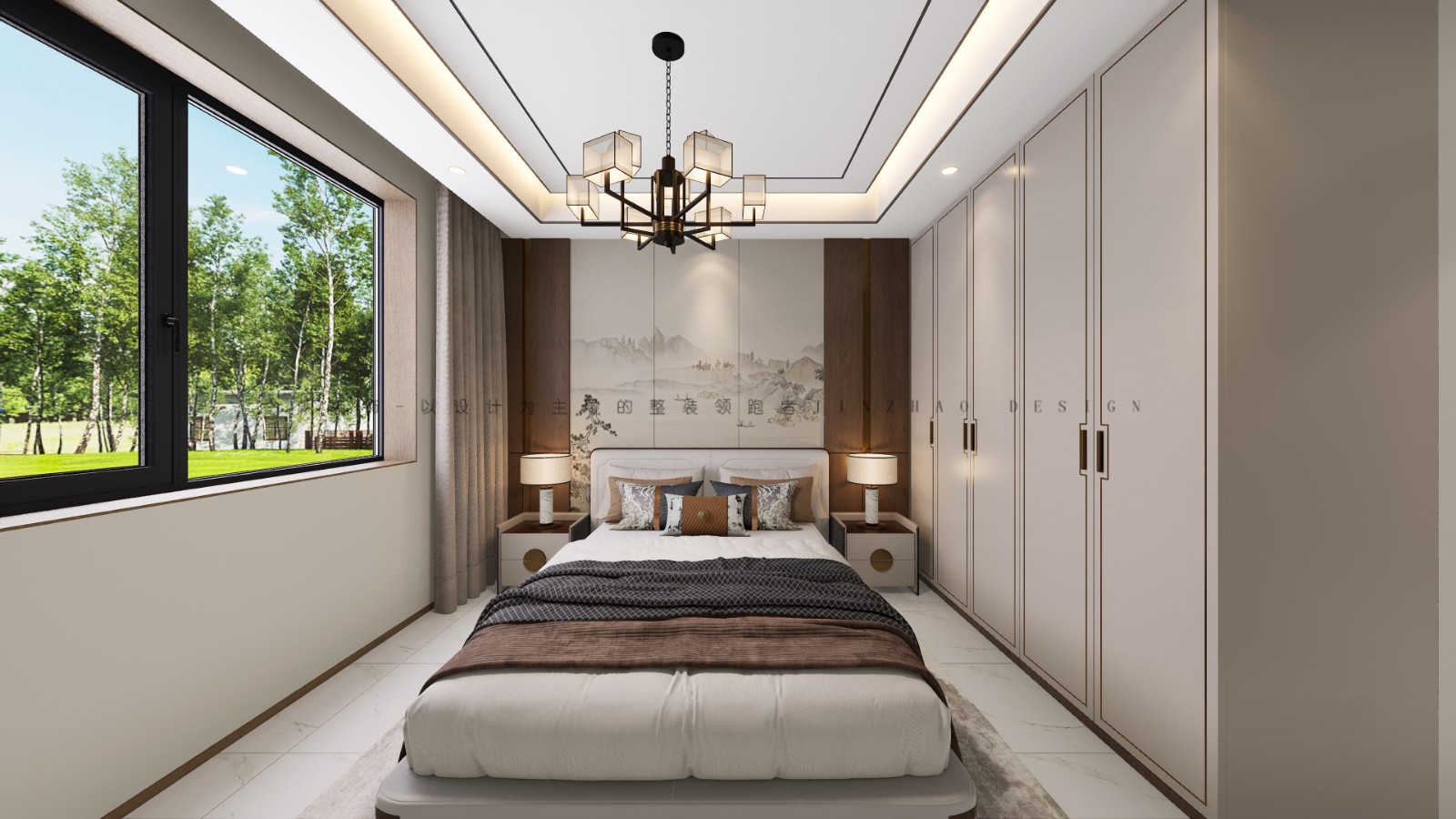 城发投云尚新中式风格主卧装修效果图