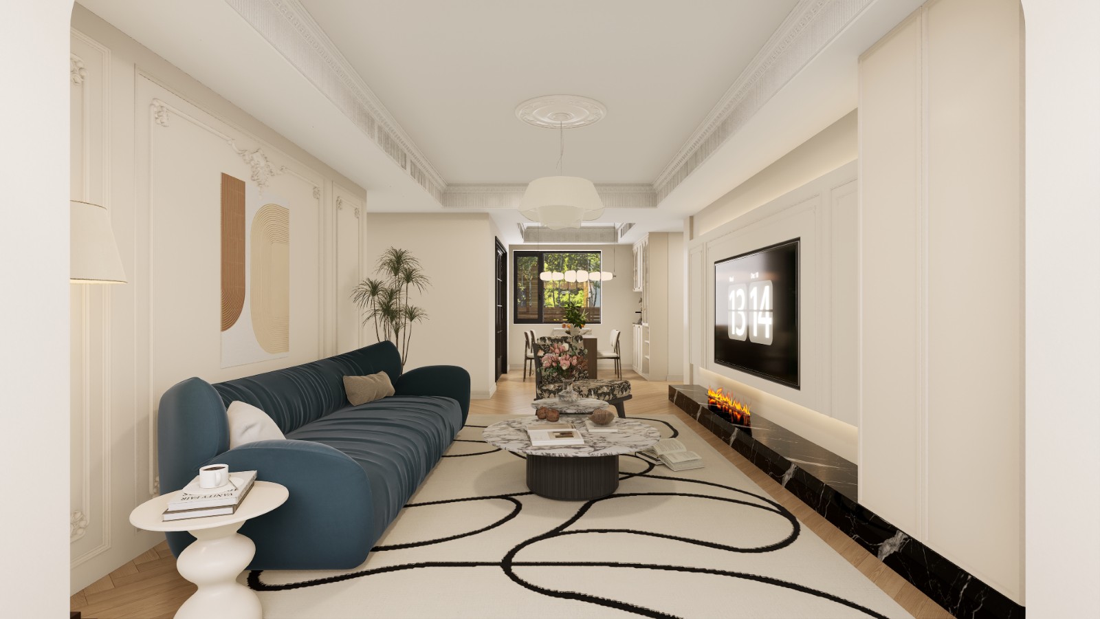 恒扬公园8号法式风格客厅装修效果图