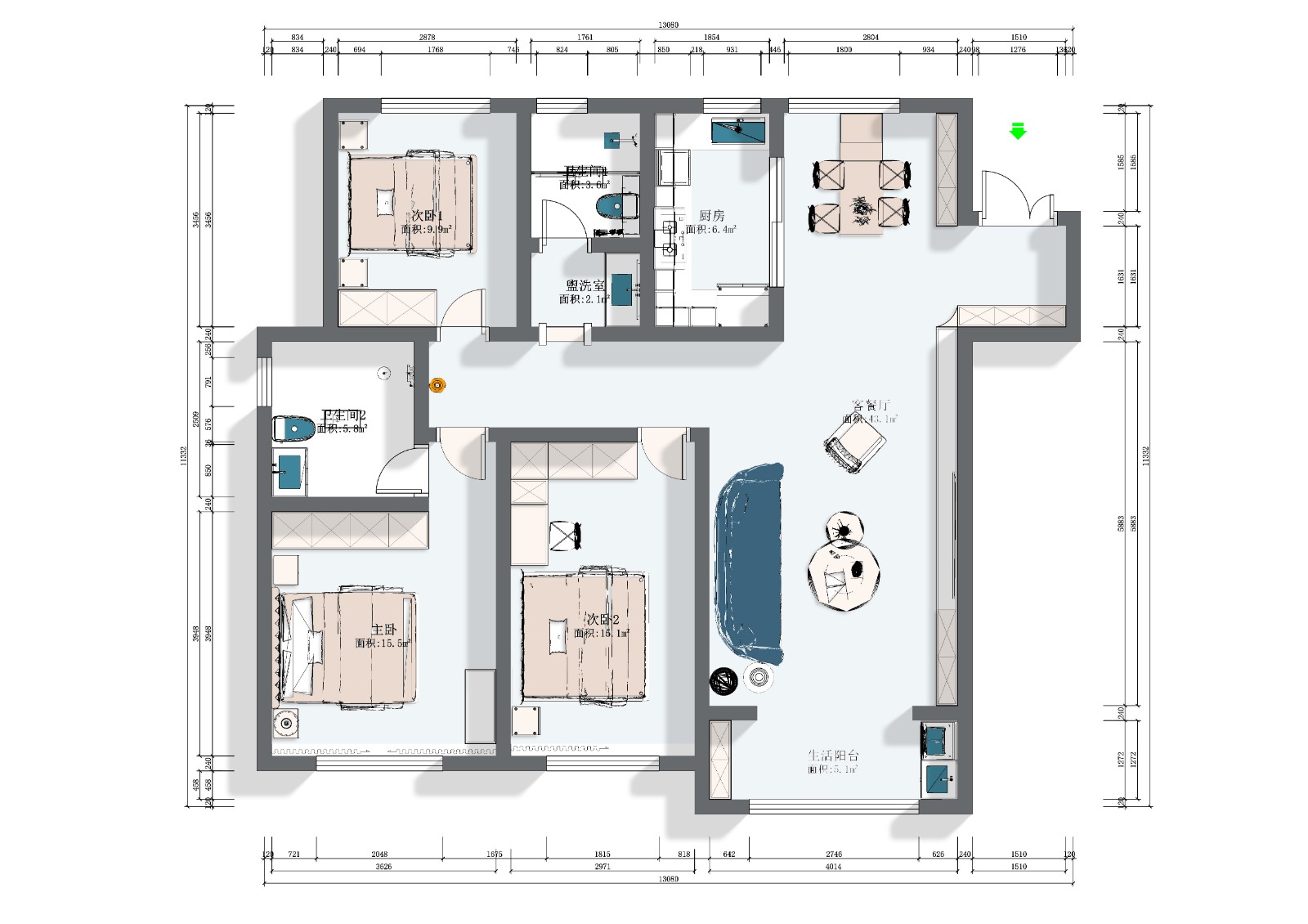 恒扬公园8号法式风格客厅装修效果图