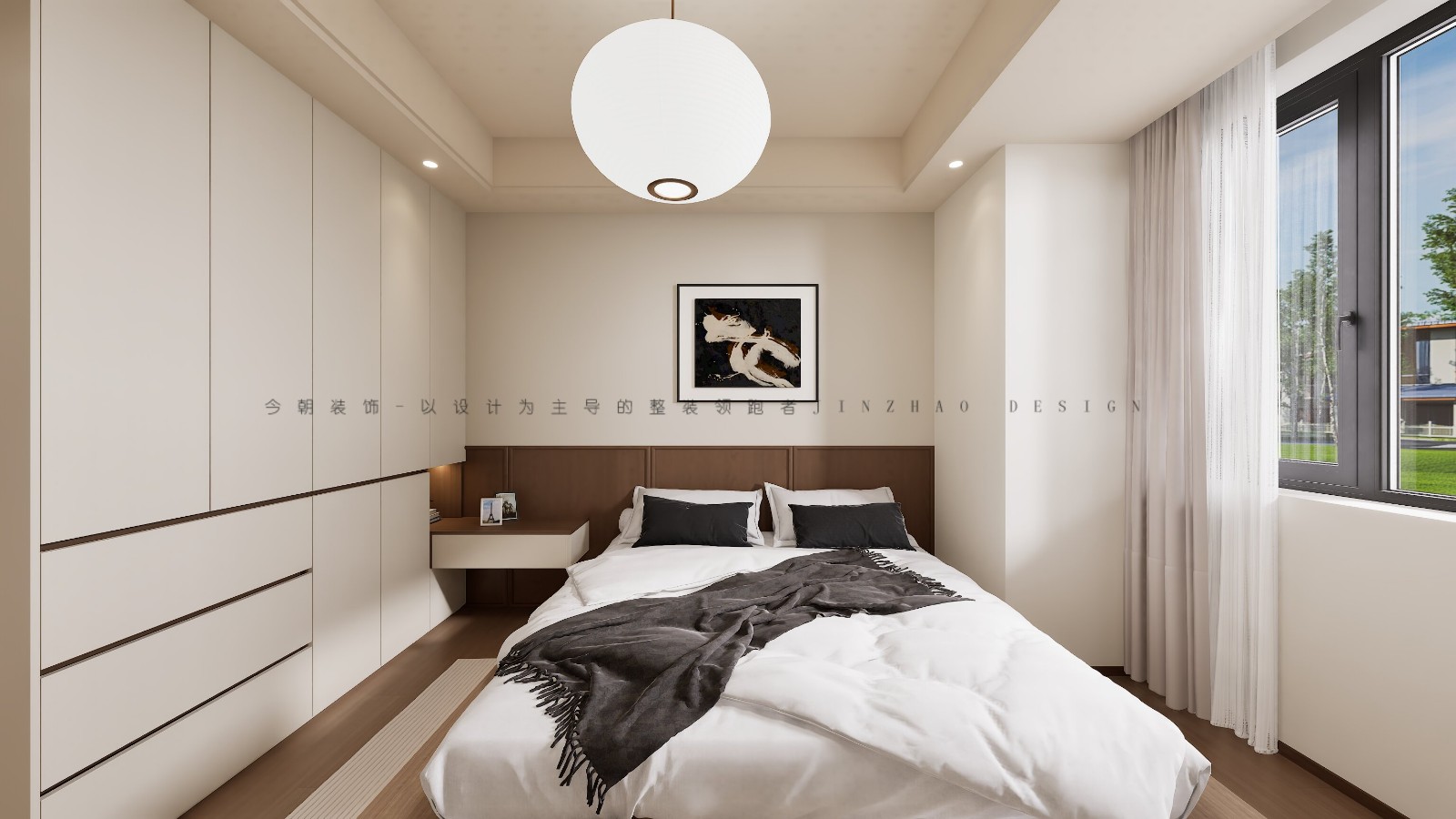 绿城悦园现代简约风格主卧装修效果图