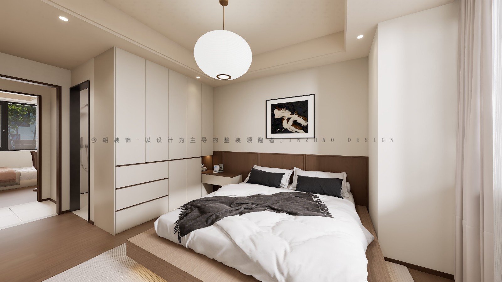 绿城悦园现代简约风格主卧装修效果图