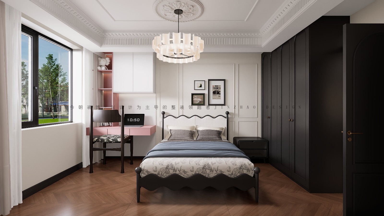 美景东方法式风格次卧装修效果图