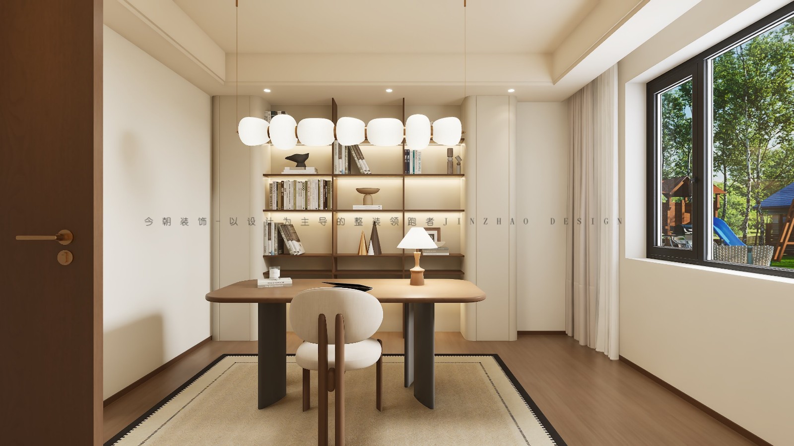 中海正太九章现代简约风格书房装修效果图